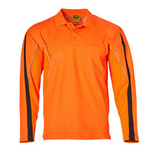 Orange | Mens TrueDry Hi-Vis Long Sleeve Polo Shirt Reflective Piping